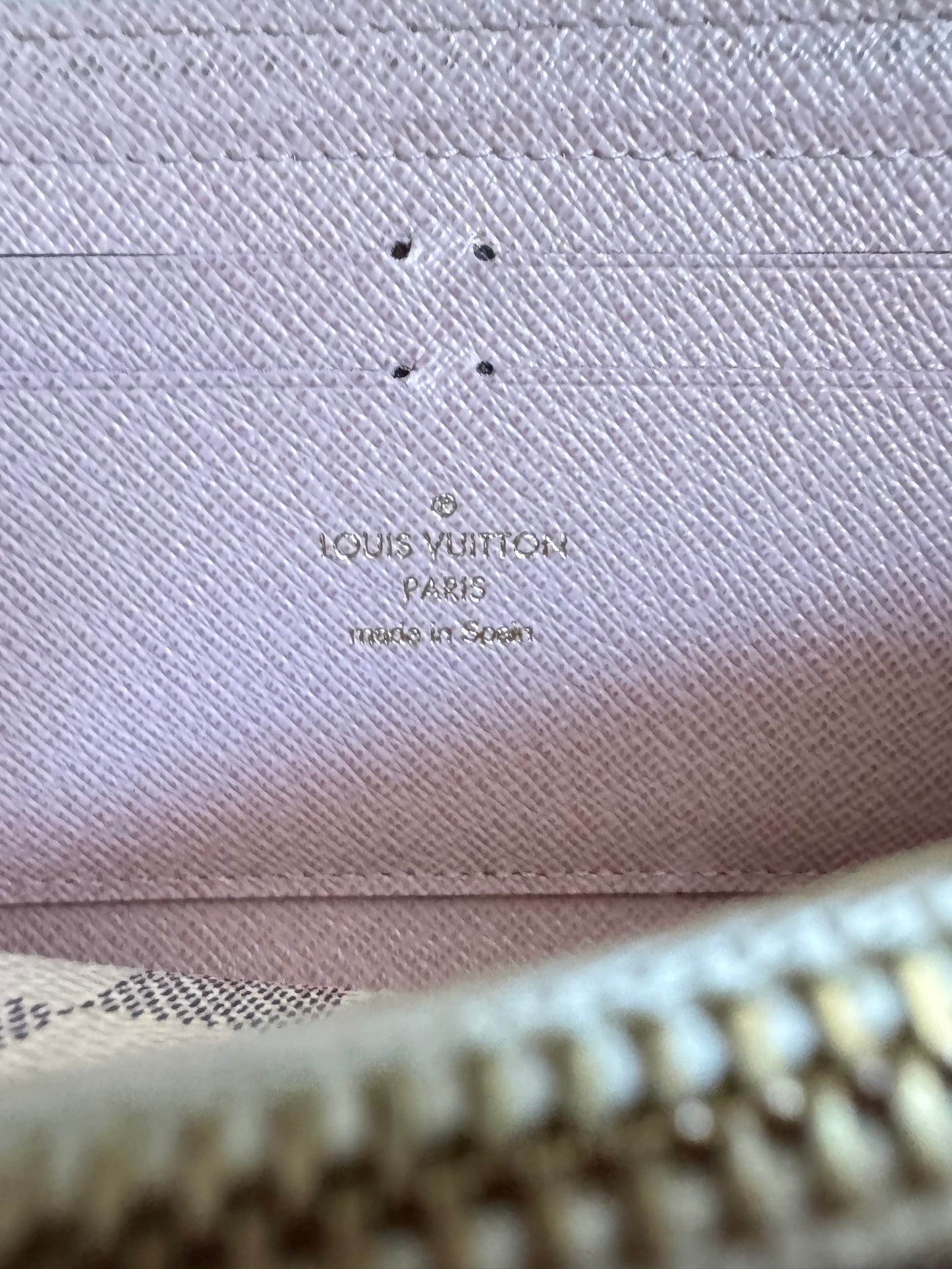 LOUIS VUITTON CLEMENCE WALLET IN DAMIER AZUR WITH ROSE BALLERINE INTERIOR