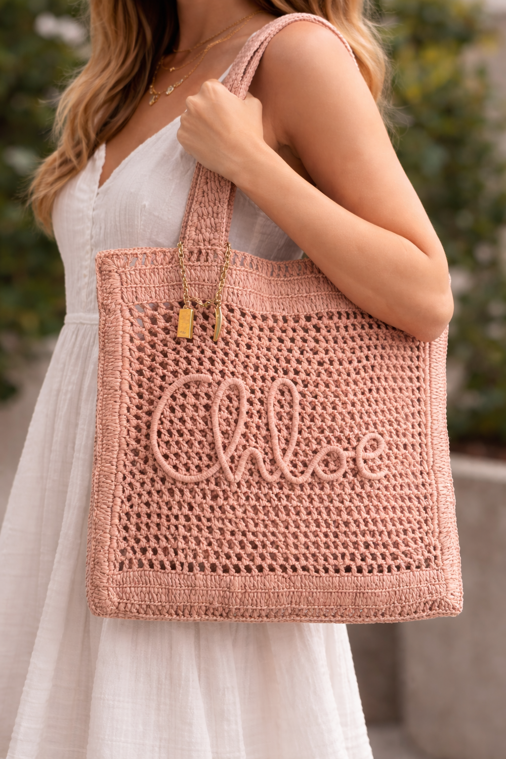 CHLOE SUMMER BANANA TOTE BAG IN RAFFIA