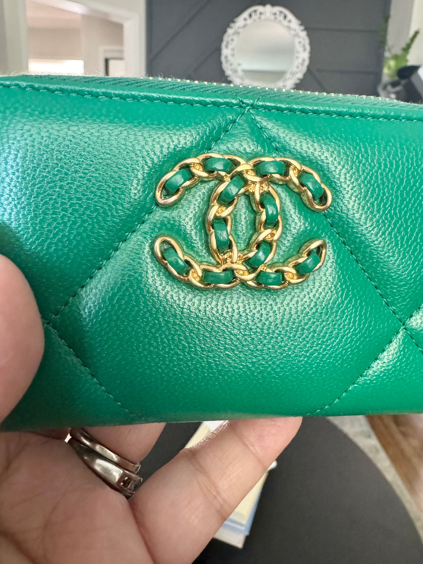 Chanel 19 Lambskin Zip Around Coin Purse / Card Holder
