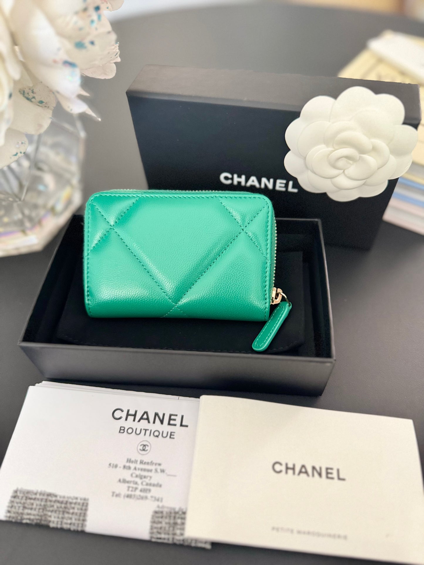Chanel 19 Lambskin Zip Around Coin Purse / Card Holder