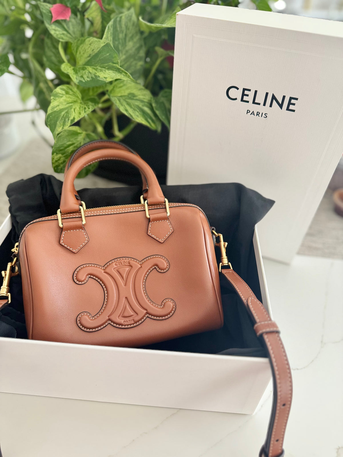 🤎 Celine Triomphe Small Boston Bag in Tan Smooth Calfskin