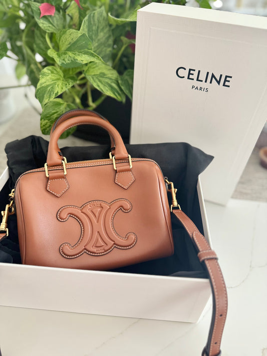 🤎 Celine Triomphe Small Boston Bag in Tan Smooth Calfskin