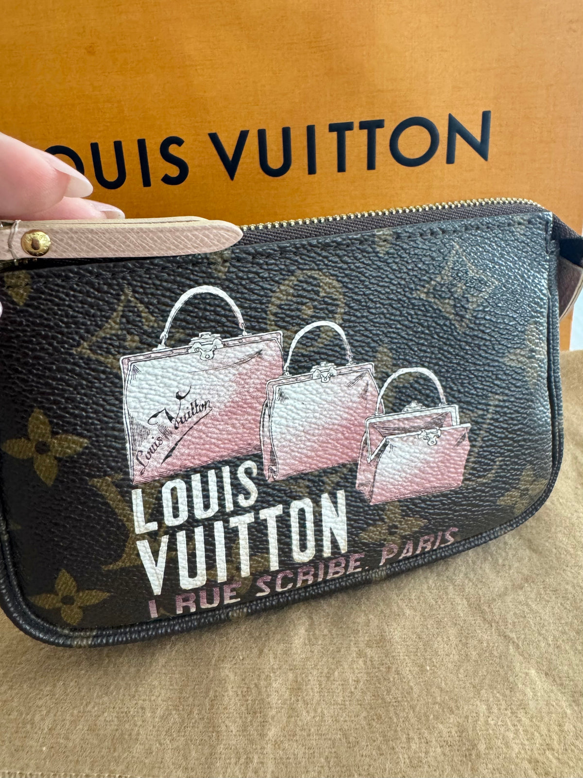 Limited Edition Louis Vuitton Monogram Canvas '1 Rue Scribe, Paris' Mini Pochette Accessories Bag