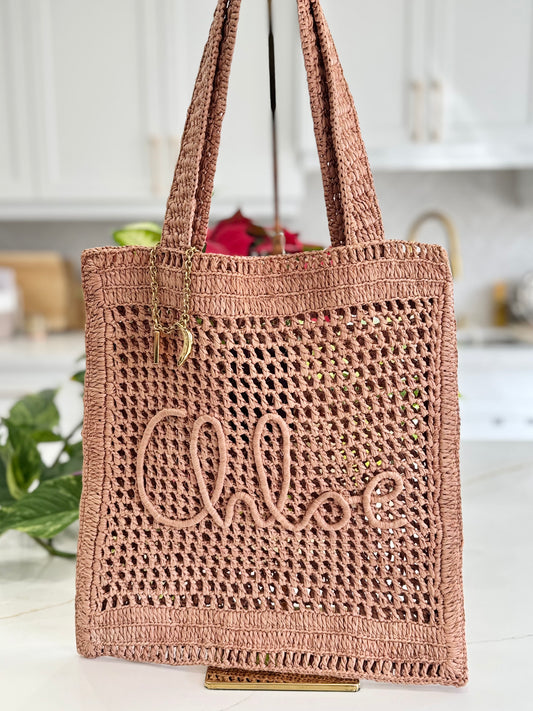 CHLOE SUMMER BANANA TOTE BAG IN RAFFIA
