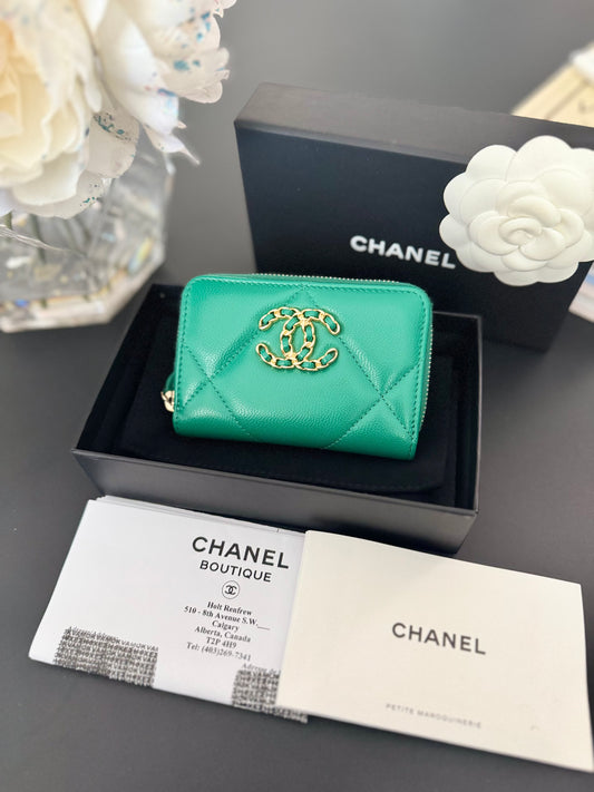 Chanel 19 Lambskin Zip Around Coin Purse / Card Holder
