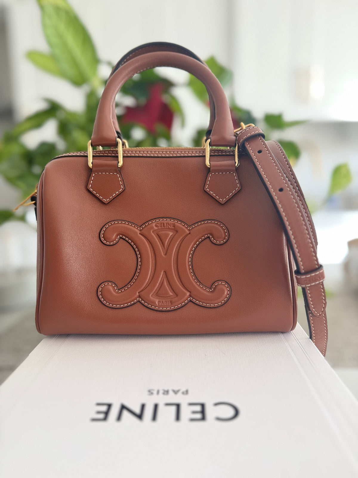 🤎 Celine Triomphe Small Boston Bag in Tan Smooth Calfskin