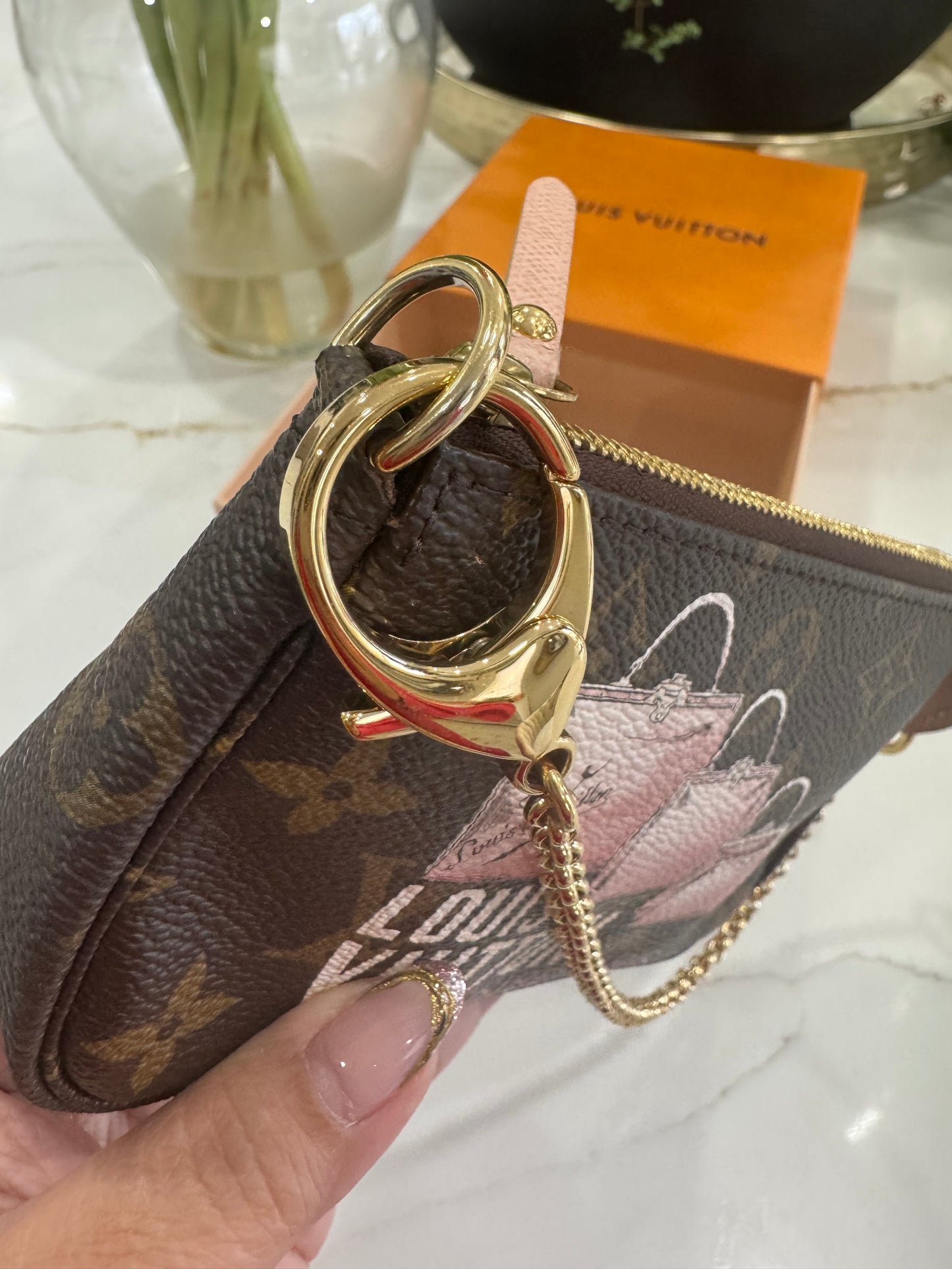 LOUIS VUITTON Limited Edition Monogram Canvas '1 Rue Scribe, Paris' Mini Pochette Accessories Bag