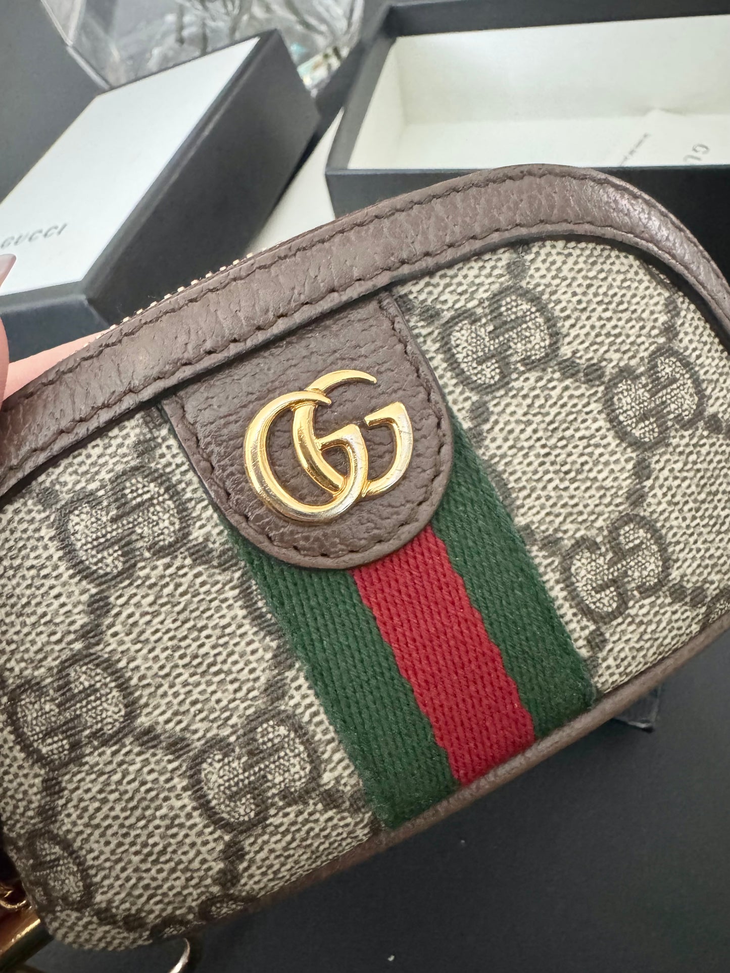 GUCCI Supreme Monogram Web Ophidia Dome Key Pouch Beige New Acero
