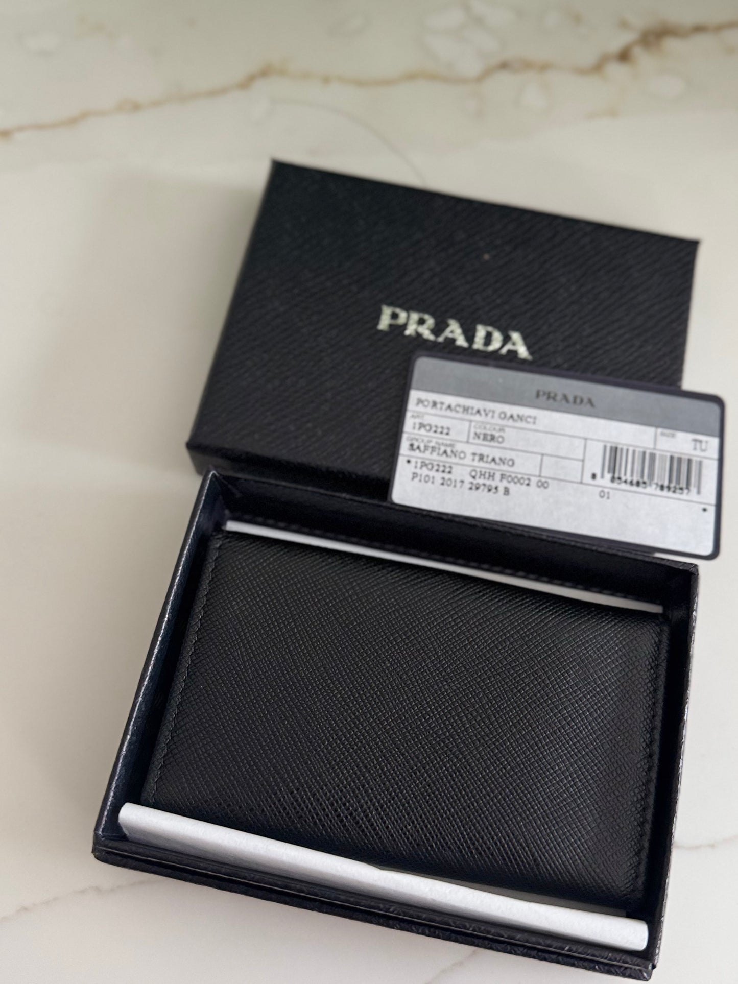 PRADA SAFFIANO LEATHER TRIANGLE 6 KEY HOLDER