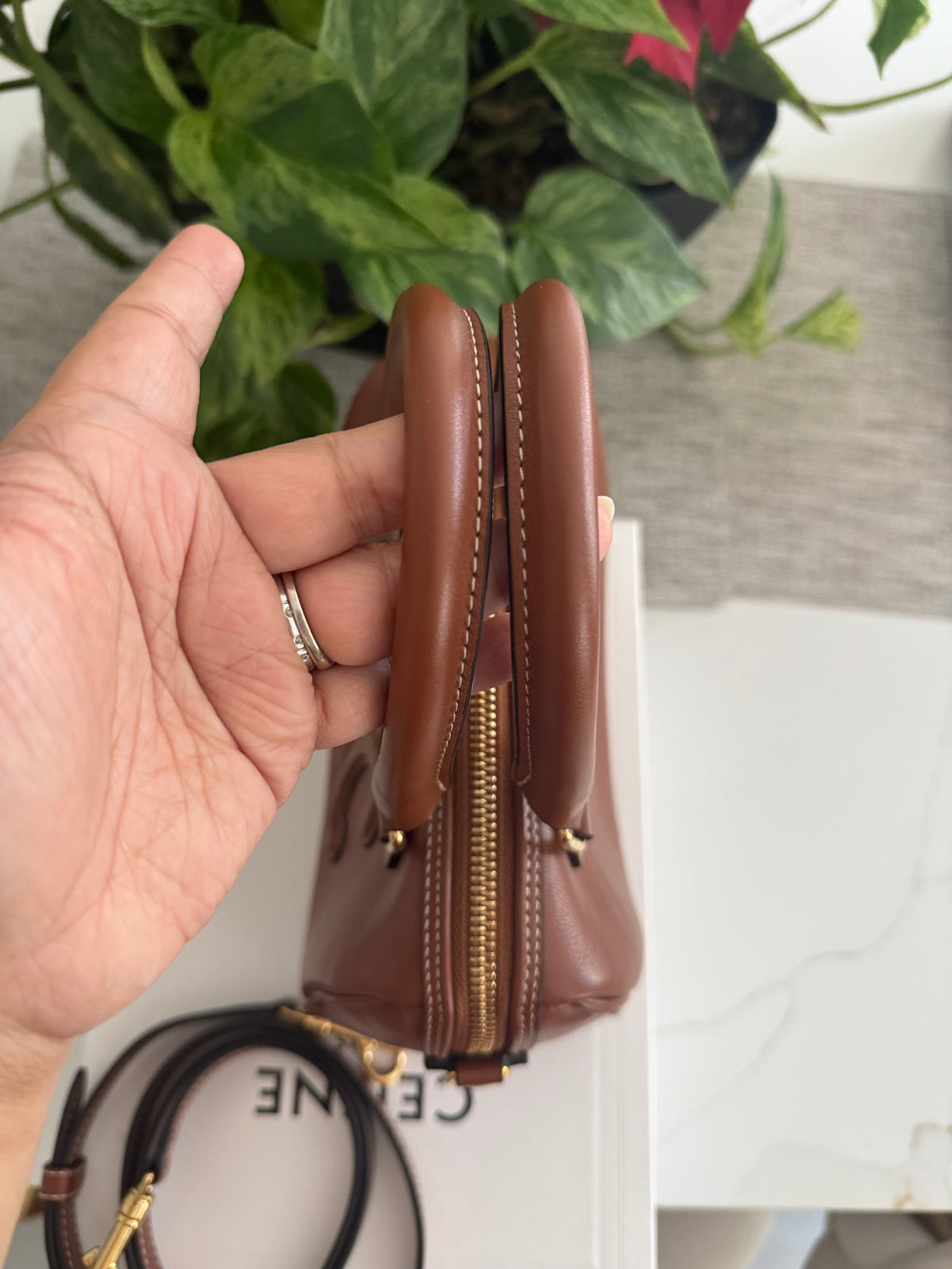 🤎 Celine Triomphe Small Boston Bag in Tan Smooth Calfskin