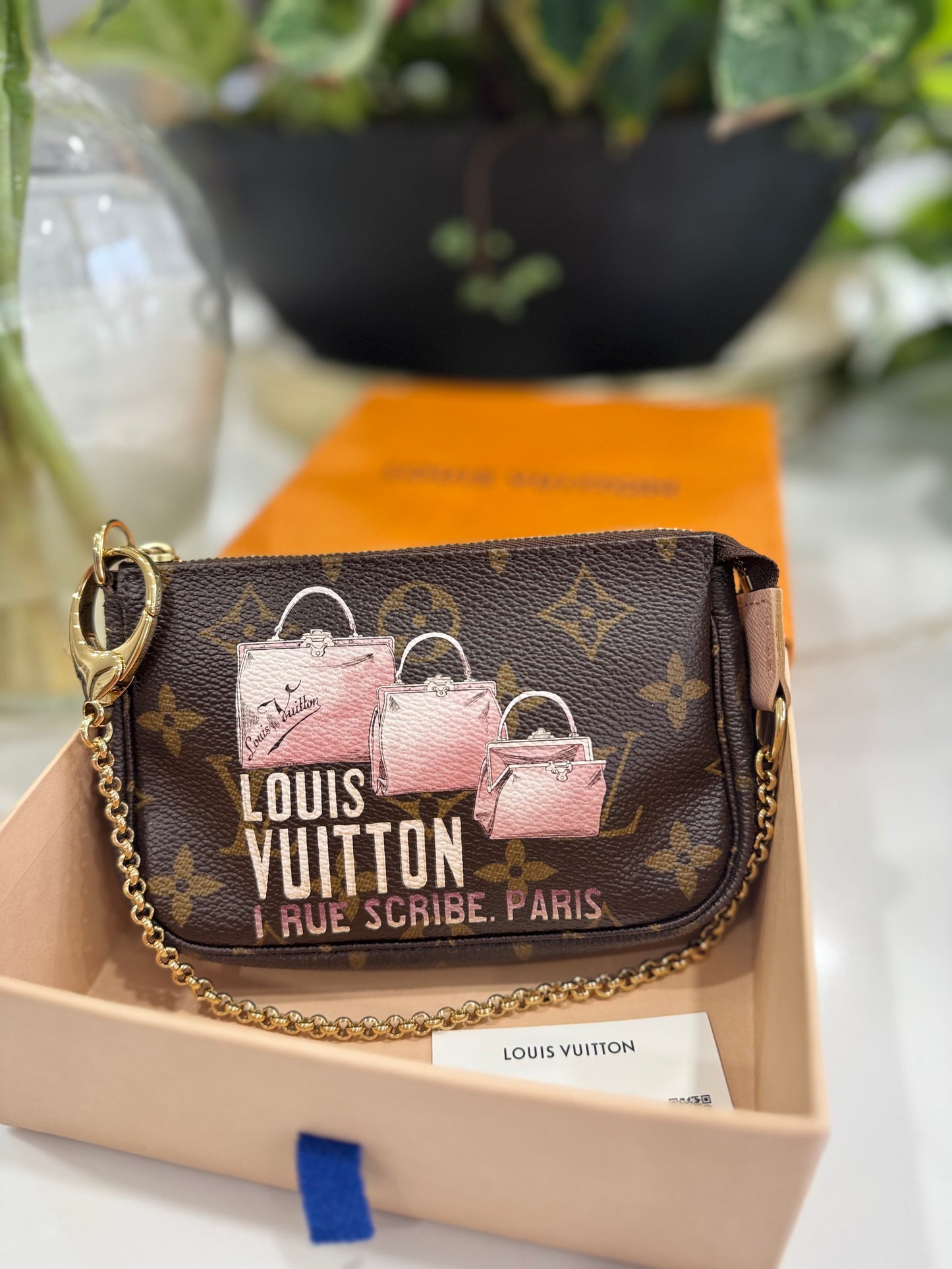 LOUIS VUITTON Limited Edition Monogram Canvas '1 Rue Scribe, Paris' Mini Pochette Accessories Bag