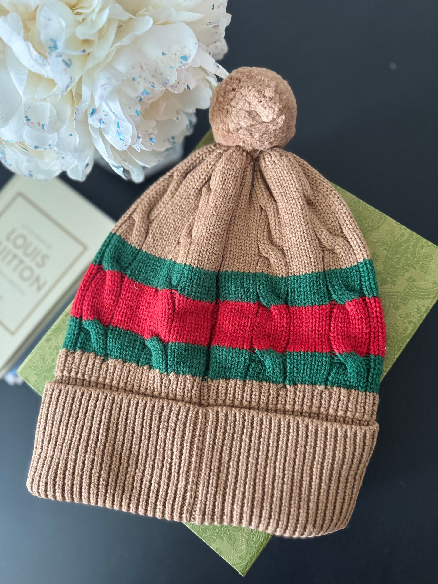 GUCCI WEB STRIPE KNIT WOOL BEANIE