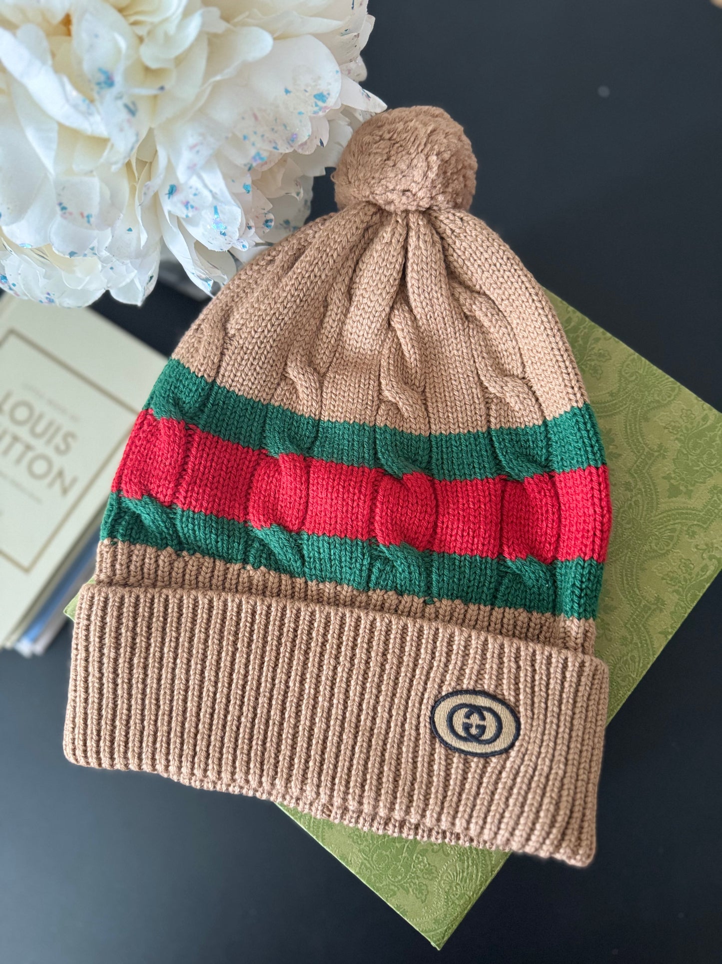 GUCCI WEB STRIPE KNIT WOOL BEANIE