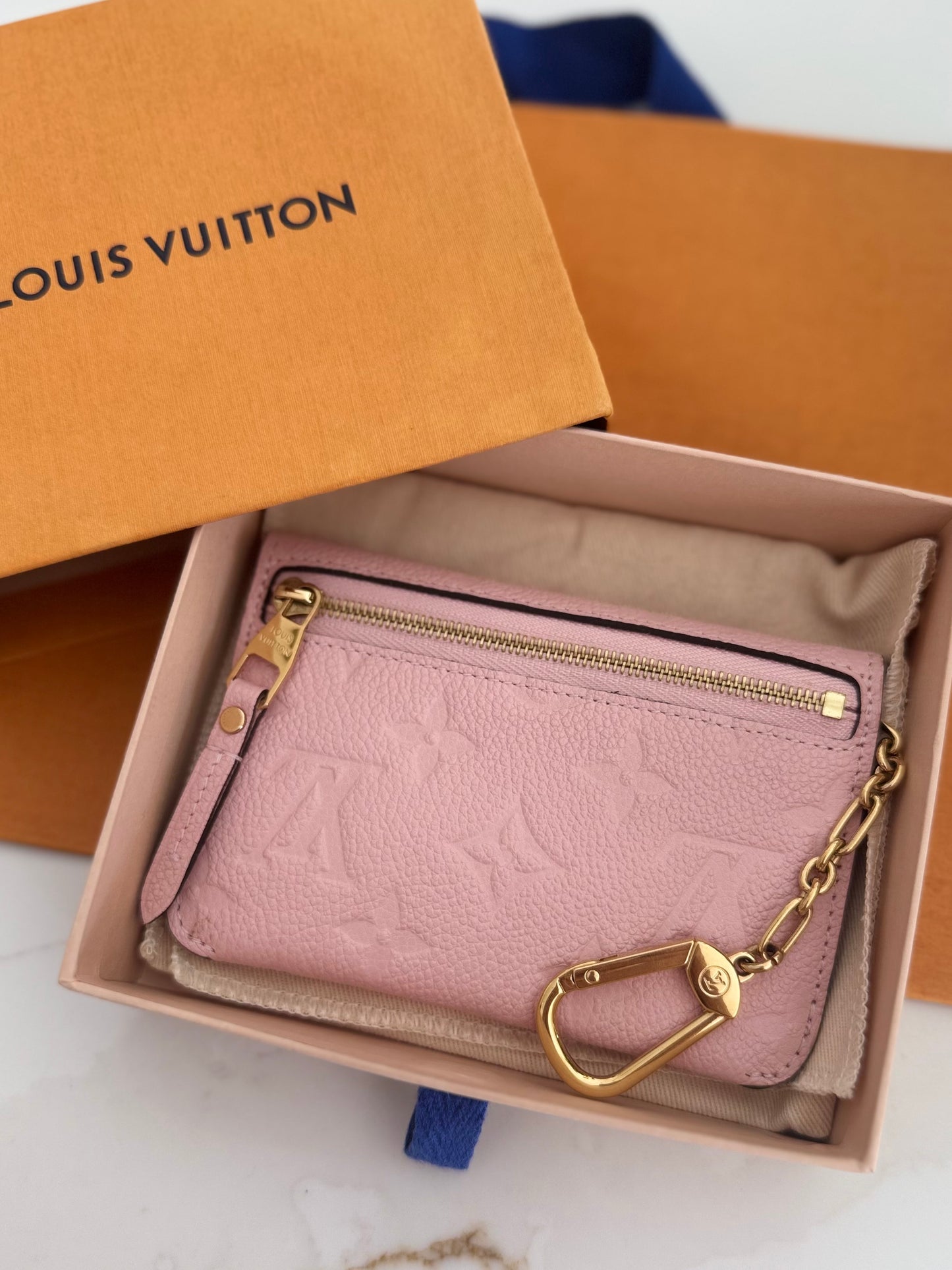 LOUIS VUITTON MONOGRAM EMPREINTE ROSE BALLERINE KEY POUCH (Bigger version)