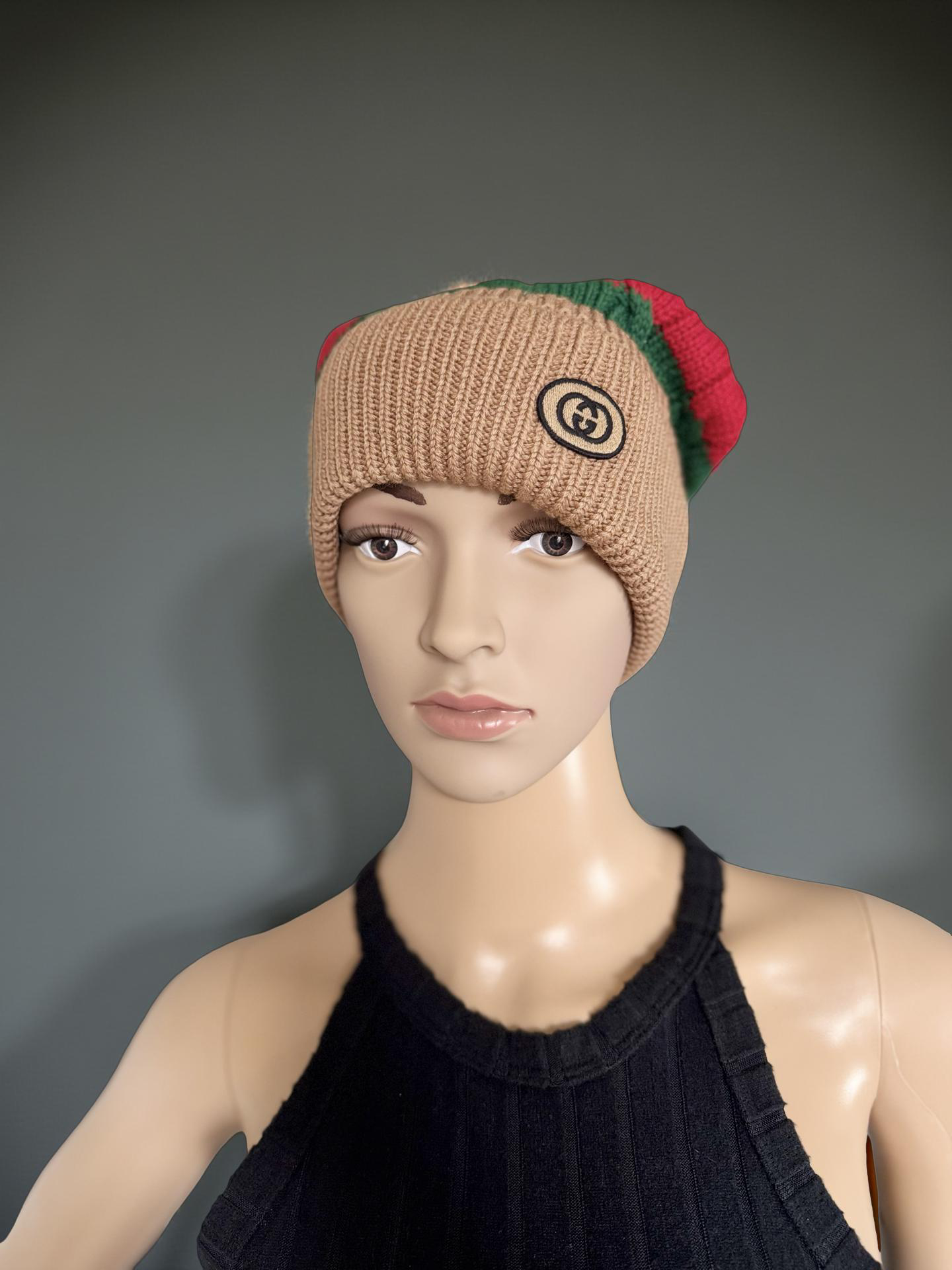 GUCCI WEB STRIPE KNIT WOOL BEANIE