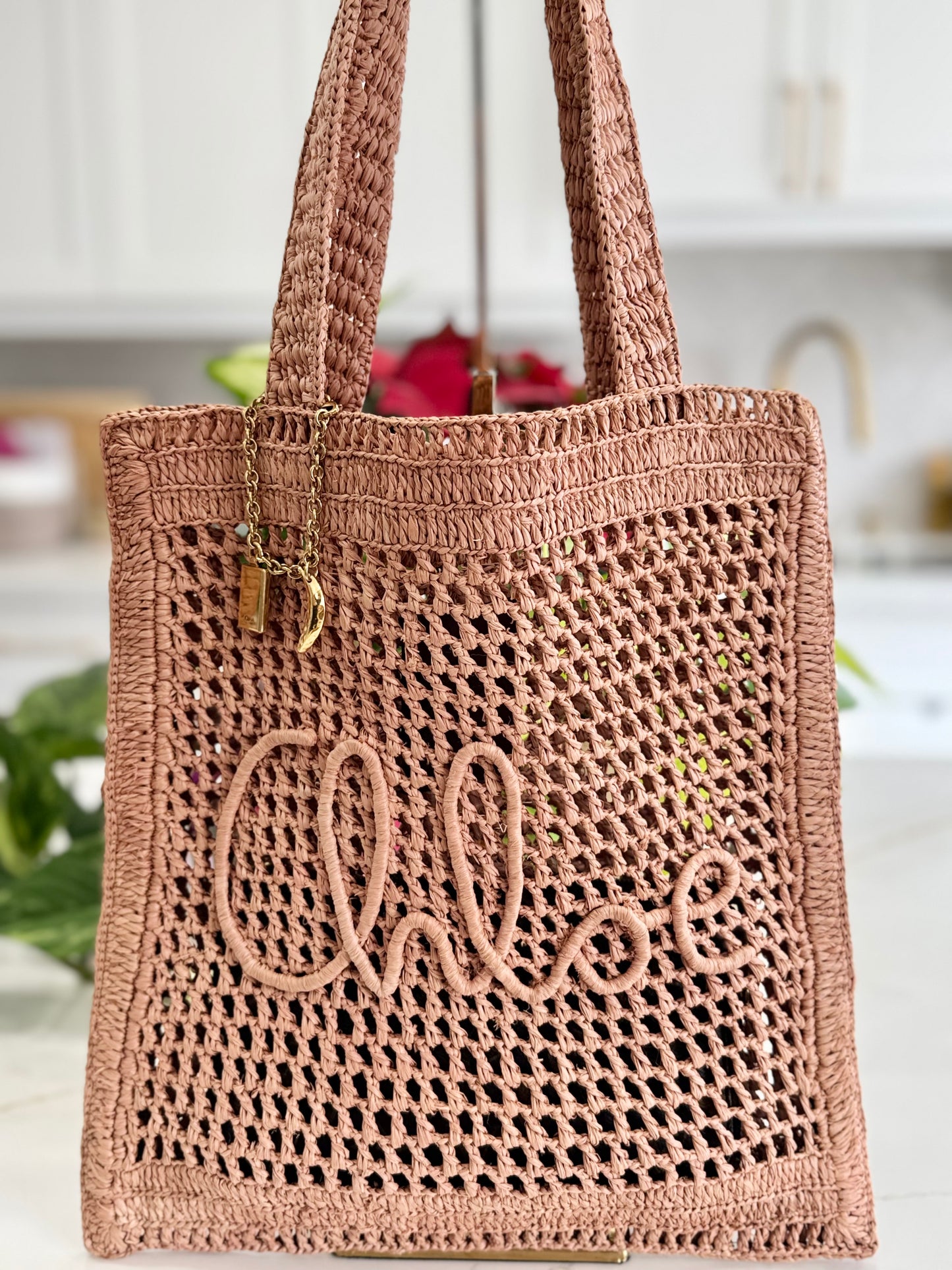 CHLOE SUMMER BANANA TOTE BAG IN RAFFIA