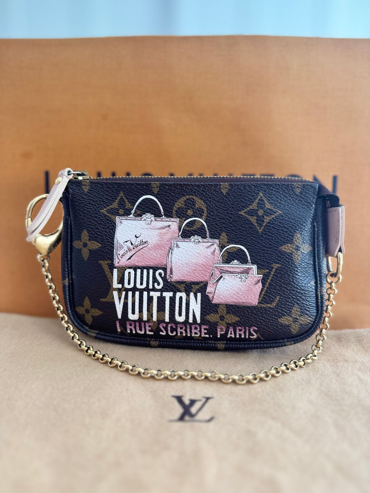 Limited Edition Louis Vuitton Monogram Canvas '1 Rue Scribe, Paris' Mini Pochette Accessories Bag