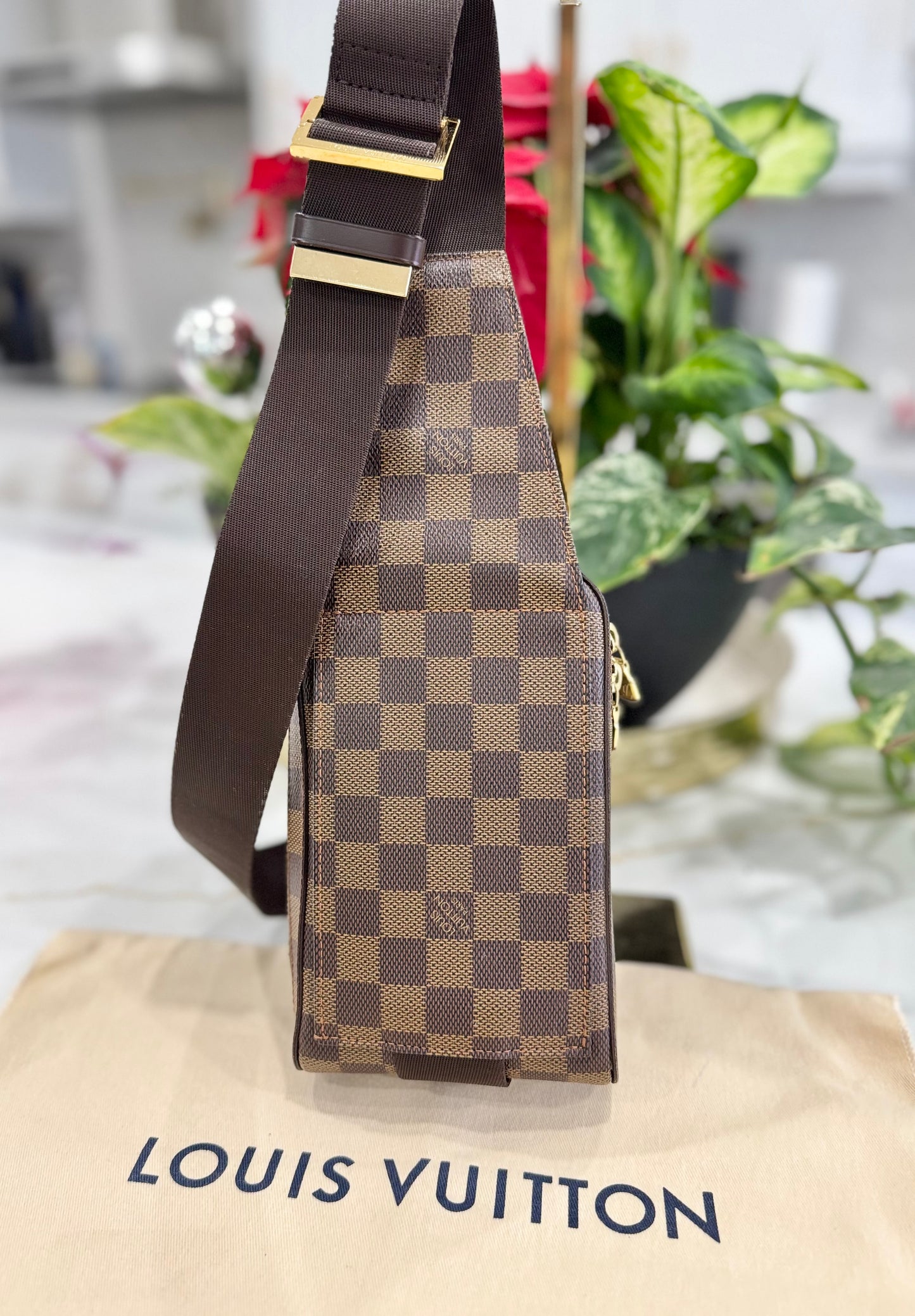 LOUIS VUITTON GERONIMO SLIND BAG IN DAMIER EBENE