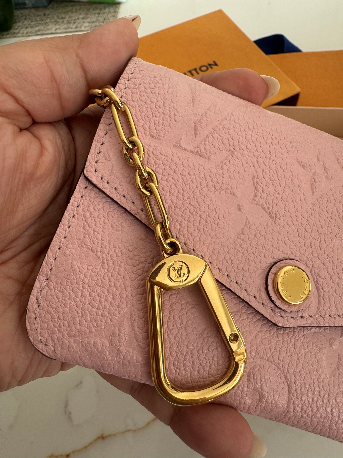 LOUIS VUITTON MONOGRAM EMPREINTE ROSE BALLERINE KEY POUCH (Bigger version)