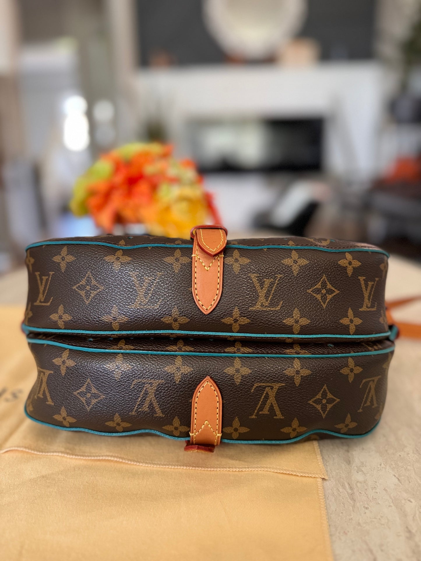 LOUIS VUITTON Limited Edition Monogram Canvas Flore Saumur Shoulder Bag - Teal Interior