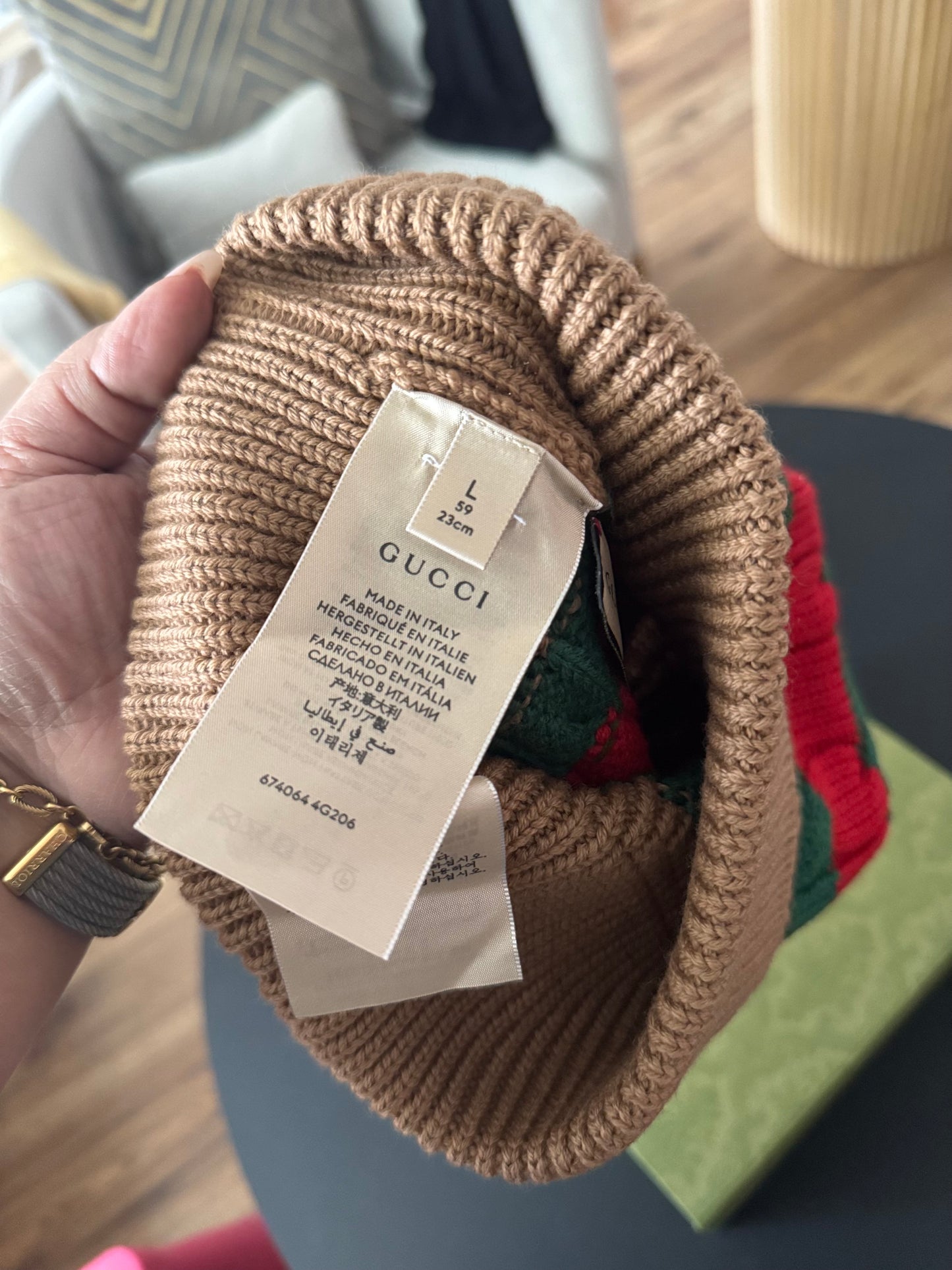 GUCCI WEB STRIPE KNIT WOOL BEANIE