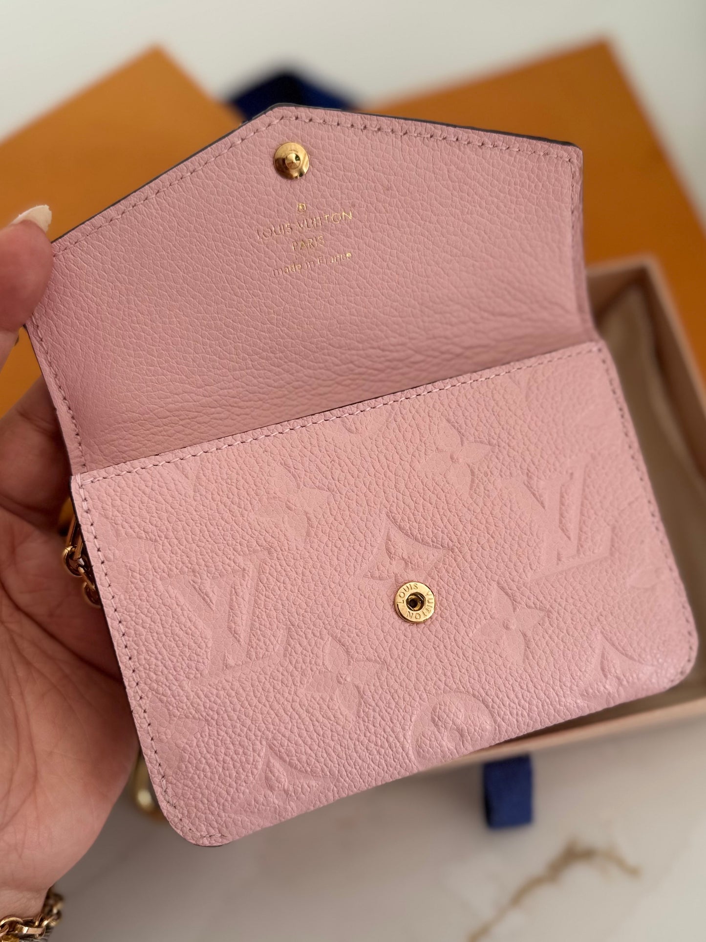 LOUIS VUITTON MONOGRAM EMPREINTE ROSE BALLERINE KEY POUCH (Bigger version)