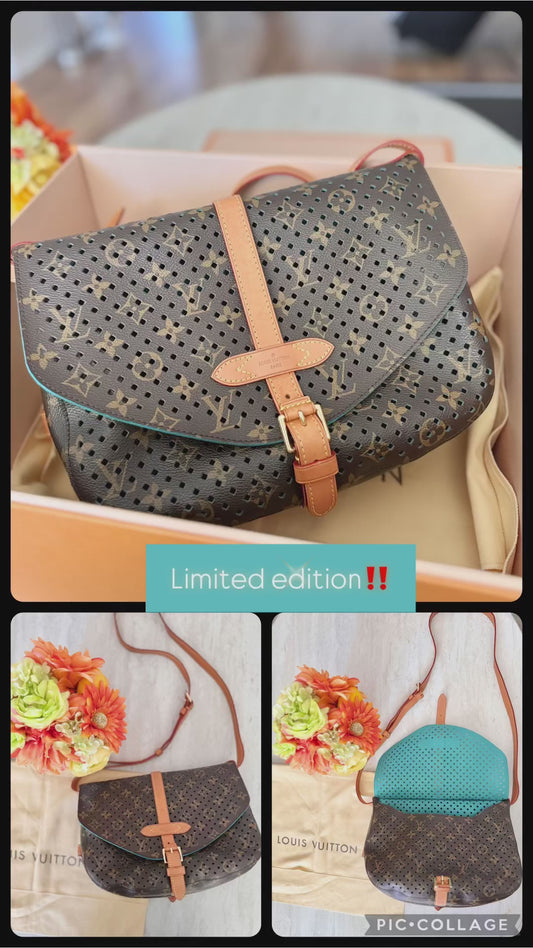 LOUIS VUITTON Limited Edition Monogram Canvas Flore Saumur Shoulder Bag - Teal Interior